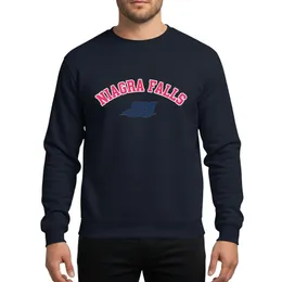 Niagara Falls Travelers & Locals Retro Collegiate Arched Niagara Falls Hot Pink White Outline Dark Blue Waterfall Graphic Sweatshirt