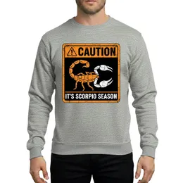 Scorpio Enthusiasts' Distressed Yellow Black White CAUTION IT'S SCORPIO SEASON Warning Sign Stylized Scorpion Grunge Sweatshirt
