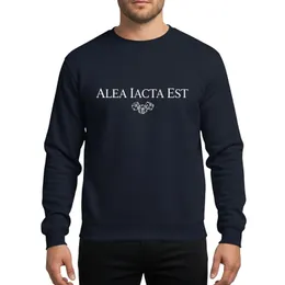 Classics Enthusiasts' Elegant White Serif Alea Iacta Est Typography & Minimalist Dice Sweatshirt