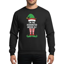 Family & Friends' Whimsical Elf Design with Festive Green Hat, Red Striped Legs, Gold Bells, and 'Designated Driver' Text Sweatshirt