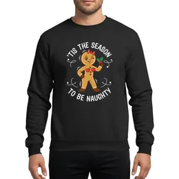Christmas Humor Fans' Winking Gingerbread Character Playful Red Bow Emerald Holly 'Tis The Season To Be Naughty Golden Brown Festive Illustration Sweatshirt