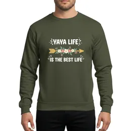 Yaya Life Lover Whimsical Hand-Drawn White Script with Golden Feathered Arrow & Cream Pink Floral Garland Sweatshirt