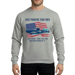 Proud Submarine Enthusiasts' Weathered White Stencil Text Distressed American Flag USS Parche SSN-683 Submarine Design Sweatshirt