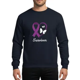 Empowerment Seekers' Bold Royal Purple Heart Ribbon, Integrated Loop, Ascending White Butterflies, Graceful 'Survivor' Script Sweatshirt