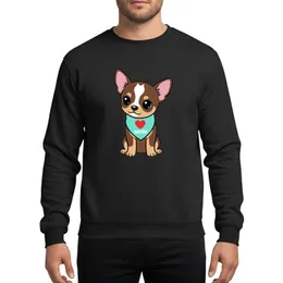 Chihuahua Lovers' Cheerful Brown Tan Cartoon Puppy Light Cyan Bandana Red Heart MOM Graphic Sweatshirt