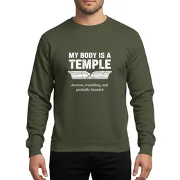 Womens Distressed White Ancient Temple Inscription Architectural Motif Sweatshirt