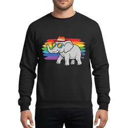 Animal Art Enthusiasts Cheerful Elephant Vibrant Rainbow Striped Fedora Sunglasses Bold Cartoon Rainbow Brushstrokes Sweatshirt