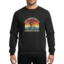 Vintage BMX Enthusiasts Retro Distressed Dark Red Orange Yellow Teal Cream Sunset Stripe BMX Rider Sweatshirt