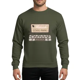 Wisconsin Park & Travel Enthusiasts' Vintage Beige Brown State Sign Art with Stone Structure & Pine Branches Sweatshirt