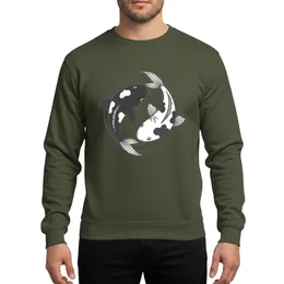 Asian Art Lovers' Hand-Drawn Black White Grey Koi Fish Yin Yang Circle Art Sweatshirt