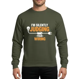 Tech & DIY Enthusiasts' Bold Flat Vector White & Yellow 'I'M SILENTLY JUDGING YOUR WIRING' Electrical Design Sweatshirt