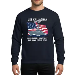 Naval History Enthusiasts' USS Callaghan DDG 994 Destroyer, Distressed American Flag, Patriotic Stencil Sweatshirt