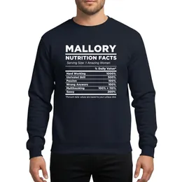 Women's Crisp White Typographic Nutrition Label Parody with Bold Sans-Serif Mallory Name & Attribute Lines Sweatshirt