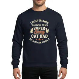 Men's Cat Dads' Humorous 'Super Sexy Cat Dad' Retro Distressed Typographic Cream Beige Brown Navy Orange Sweatshirt