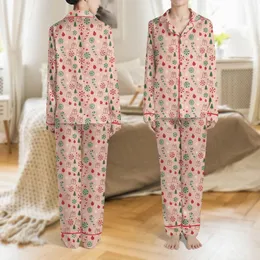 Women's Soft Blush Pink Whimsical Festive Scattered Red Green White Candy Canes Peppermint Swirls Snowflakes Satin Pajamas Set