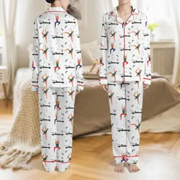 Women's Pilates Enthusiasts Christmas Pilates & Wine Minimalist Flat Pattern: Santa Hat Figures, Reformers, Holly, Snowflakes Satin Pajamas Set