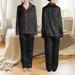 Women's Minimalist Abstract Organic Line Pattern Monochromatic Black Charcoal Gray Tone-on-Tone Vector Art Satin Pajamas Set