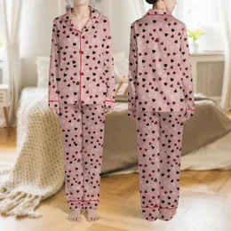 Women's Dusty Rose Pink Black Maroon White Mixed Heart Art Pattern Satin Pajamas Set