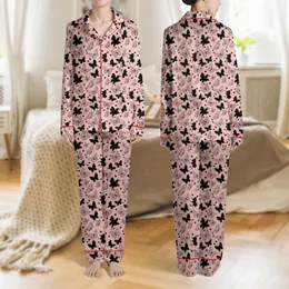 Women's Muted Rose Pink Black Butterfly Silhouette & Delicate Line Art Pattern with Hearts Satin Pajamas Set