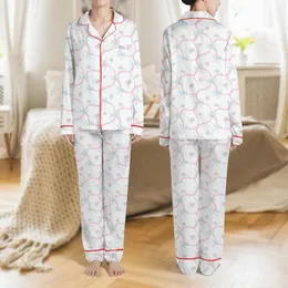 Women's Delicate Watercolor Pastel Pink Ribbons, Sky-Blue Bows, Rose Flower Clusters Satin Pajamas Set