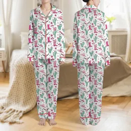 Women's Whimsical Western Desert Pattern: Hot Pink Boots, Teal Cacti, Blush Hats, Steer Skulls Satin Pajamas Set