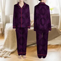 Women's Deep Plum Silk Satin Backdrop with Rich Black Ornate Floral Lace Overlay Satin Pajamas Set