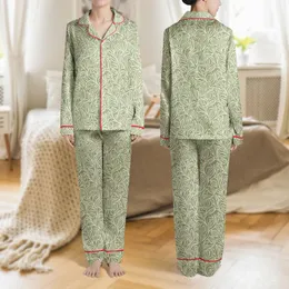 Women's Muted Olive Khaki Cream Organic Leaf Vine Seamless Pattern Satin Pajamas Set