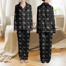 Women's Modern Abstract Geometric Grid with Black, Charcoal Grey & Metallic Silver Lines Satin Pajamas Set