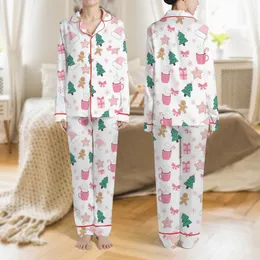 Holiday Enthusiasts' Whimsical Pink Gingerbread, Emerald Trees & Hot Chocolate Pattern Satin Pajamas Set