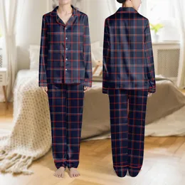 Women's Intricate Traditional Plaid Navy Red White Light Blue Black Geometric Pattern Satin Pajamas Set