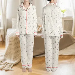 Women's Elegant Creamy Off-White Subtle Debossed Geometric Weave Black Polka Dots Scalloped Wavy Outlines Satin Pajamas Set