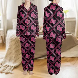 Women's Bold Hot Pink '86' & Collegiate Keep Smile Graphic with Dynamic Triple Stripes Pattern Satin Pajamas Set