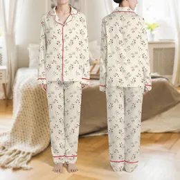 Women's Delicate Hand-Drawn Wild Rose Sprig Deep Maroon Berry & Muted Slate Blue Leaf Pattern Satin Pajamas Set
