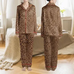 Women's Warm Sandy Beige Organic Leopard Spot Chocolate Brown Naturalistic Print Satin Pajamas Set