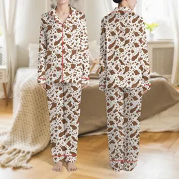 Women's Modern Dark Brown & Pure White Organic Bovine Speckle Pattern Satin Pajamas Set