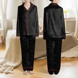 Women's Seamless Intricate Dark Black Floral Lace Rose Vine Pattern with Subtle Black-on-Black Contrast Satin Pajamas Set