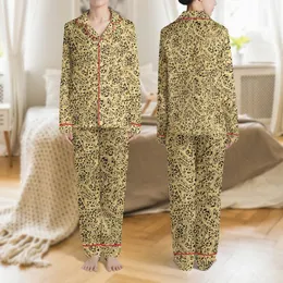 Women's Sophisticated Abstract Flowing Leopard Spot Tan Black Golden Beige Organic Pattern Satin Pajamas Set
