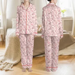 Women's Elegant Blush Pink Botanical Seamless Leaf & Abstract Floral Silhouette Satin Pajamas Set