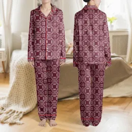 Elegance Lovers' Deep Burgundy White Interlocking Geometric Scrollwork Quatrefoil Pattern Satin Pajamas Set