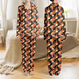 Women's Abstract Fiery Swirls & Warmth Icons, Black Orange Red Yellow Arrows, Cream Fleece Texture Satin Pajamas Set