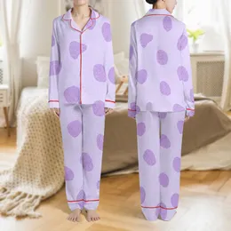 Women's Pastel Lavender Lilac Fuzzy Sherpa Texture Organic Blob Graphic Satin Pajamas Set