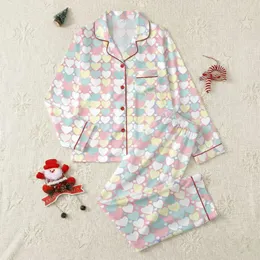 Women's Pastel Geometric Interlocking Hearts Light Pink Sky Blue Yellow Mint White Pattern Satin Pajamas Set
