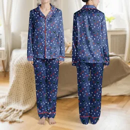 Women's Dreamy Indigo Black Cyan Butterfly White Star Moon Muted Red Heart Repeat Pattern Satin Pajamas Set
