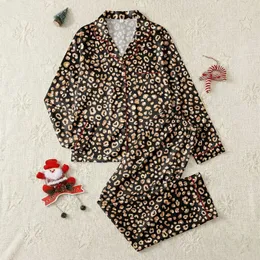 Women's Deep Black Tan Brown Irregular Leopard Spot Pattern with Subtle Pink Accents Satin Pajamas Set