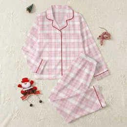 Women's Geometric Gingham Pastel Pink White Flat Daisy Line Art Satin Pajamas Set