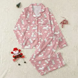 Cozy Style Lovers' Whimsical Rose Pink Seamless Pattern with Playful White & Blush Bunny Clouds & Hearts Satin Pajamas Set