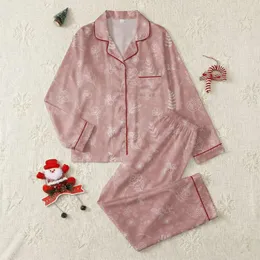 Women's Muted Pink Minimalist White Line Art Scattered Floral Leaf Pattern Satin Pajamas Set