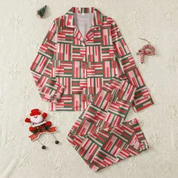 Women's Festive Interlocking Geometric Stripe Art with Pink, Red, Green, White Satin Pajamas Set