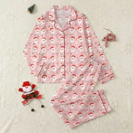 Holiday Revelers' Vintage Pink Santa Claus, Snowflakes, Holly & Red Berry Pattern Satin Pajamas Set