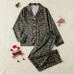 Women's Delicate Olive Green Botanical Branches White Blossom Amber Berry Pattern Satin Pajamas Set